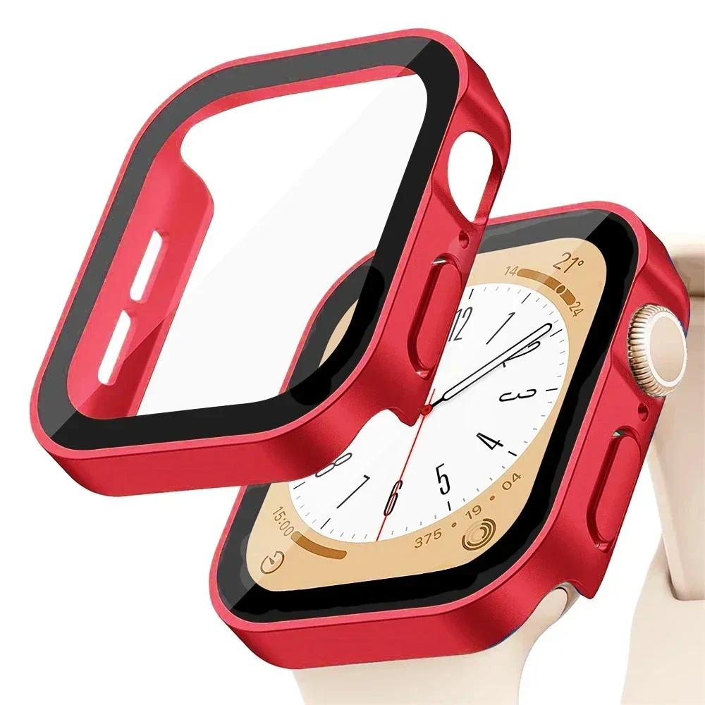 Стекло+Чехол для Apple Watch 42 46мм 45мм 41мм 49мм 44мм 40мм с прямой кромкой Защитная крышка экрана Чехол iWatch SE 6 7 8 9 10 Ultra