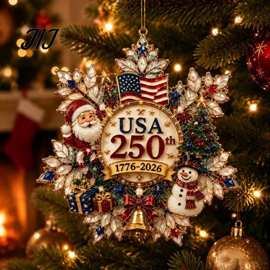Acrylic Santa Pendant Decorations Christmas Hanging Ornament, Double Side Printed 250th Anniversary Whimsical Tree Baubles for Tree, 2D Flat