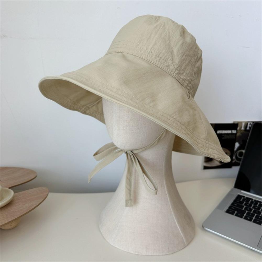 Foldable Bow Fisherman Hat Wide Brim Sunshade Bucket Hat Summer Lace-up Sun Hat