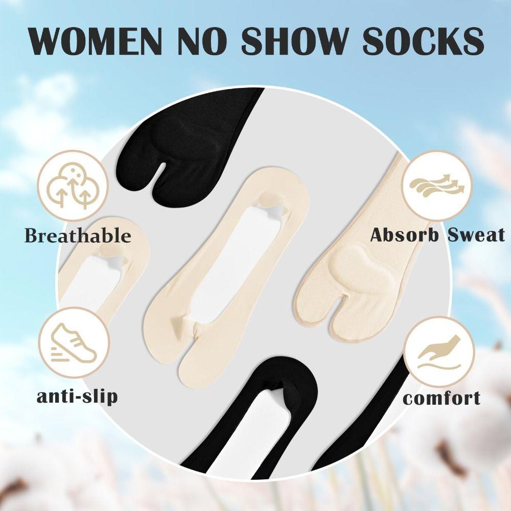 Cotton Two Finger Socks Solid Color Thin Breathable Socks Non-Slip Boat Socks  Low-Cut Footwear