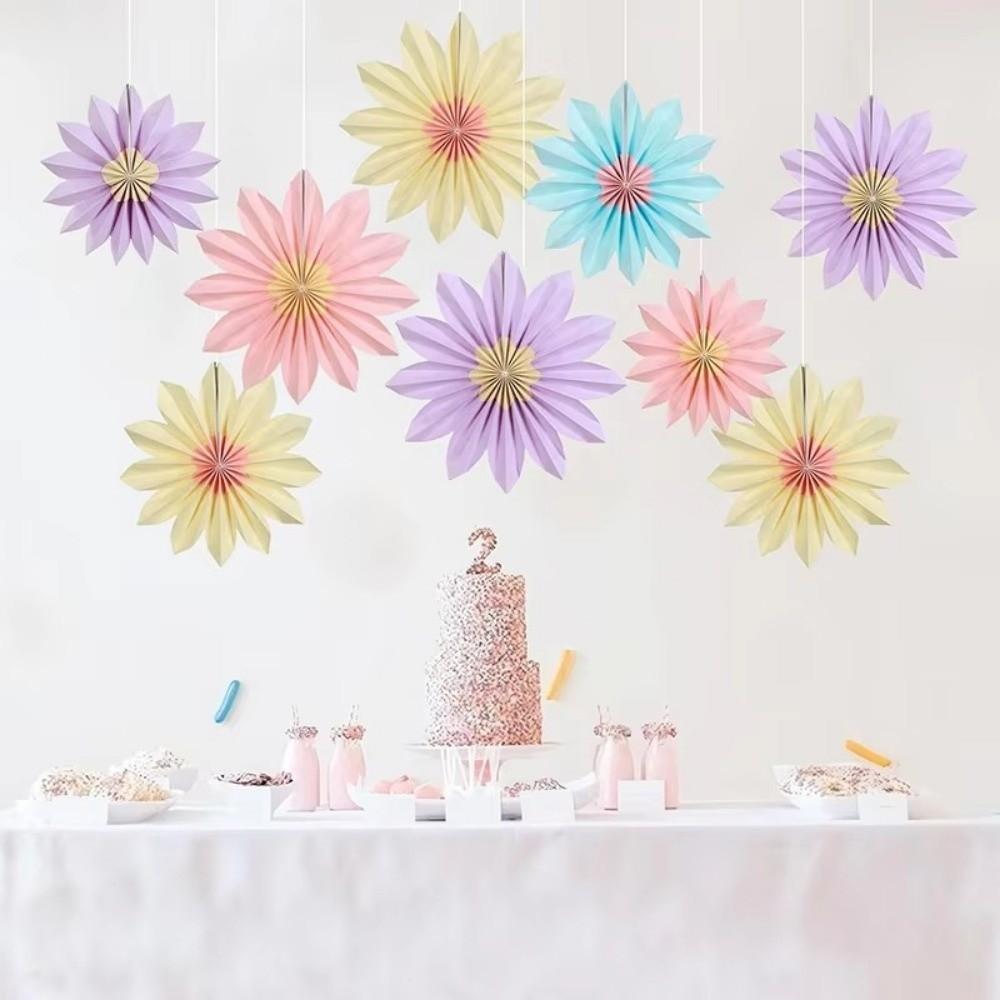 9pcs/set 20/25/35CM Sunflower Paper Fan Hanging Flower Wreath For Home Room Decoration