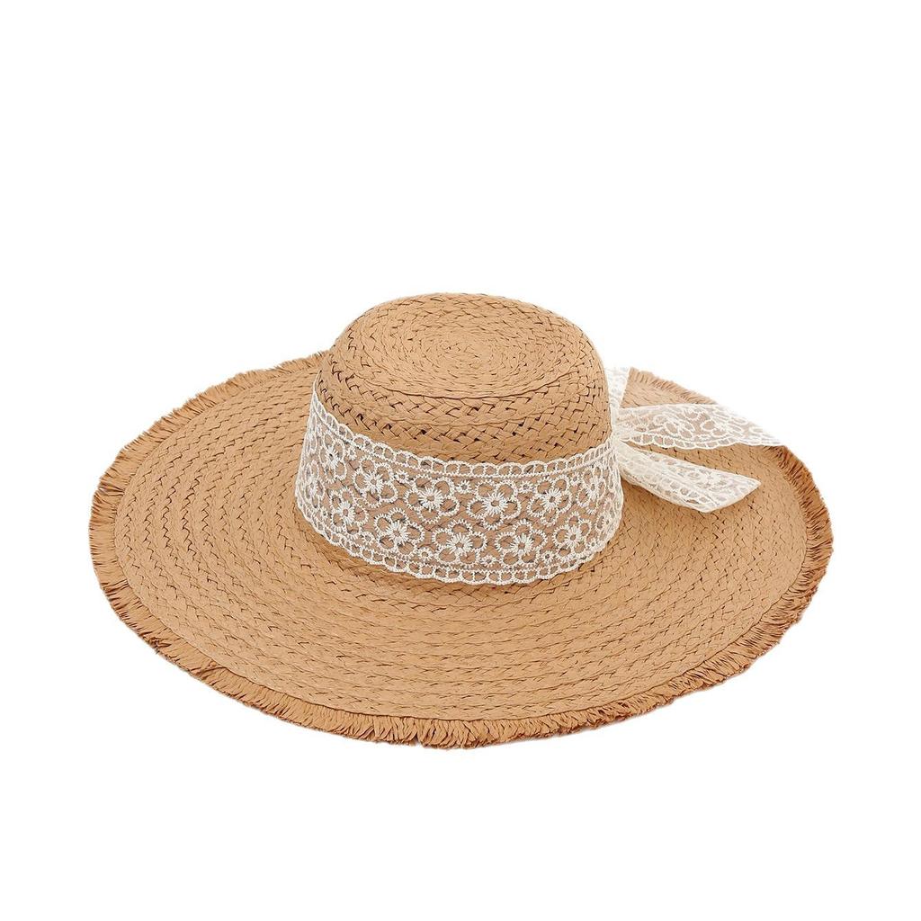 New Style Sun Hat for Women's Outdoor Travel Sun Protection Straw Hat Lace Strap Vacation Beach Hat Sun Hat