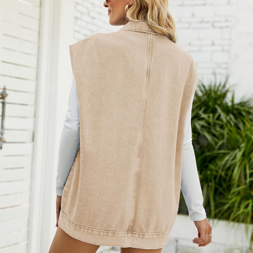 GMXIA Однотонный принт, летний весенний джинсовый жилет, женская летняя модная тенденция, джинсовый жилет без рукавов, куртки и пальто