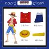 One Piece Monkey D Luffy Cosplay Costume, Red Jacket Blue Pants with Straw Hat, Adult & Kids Anime Role‑Play Halloween Outfit