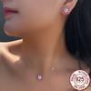 Real 925 Sterling Silver Zircon Love Jewelry Set Rhodium Plated Pink Heart Cut CZ Pendant Necklace Earrings Women Jewelry Set