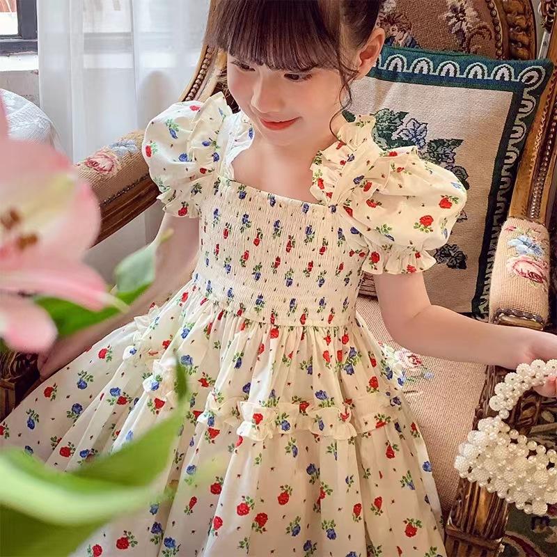 Sweet Flower Girls Princess Dress Summer Sleeve Floral Girl Casual Children's