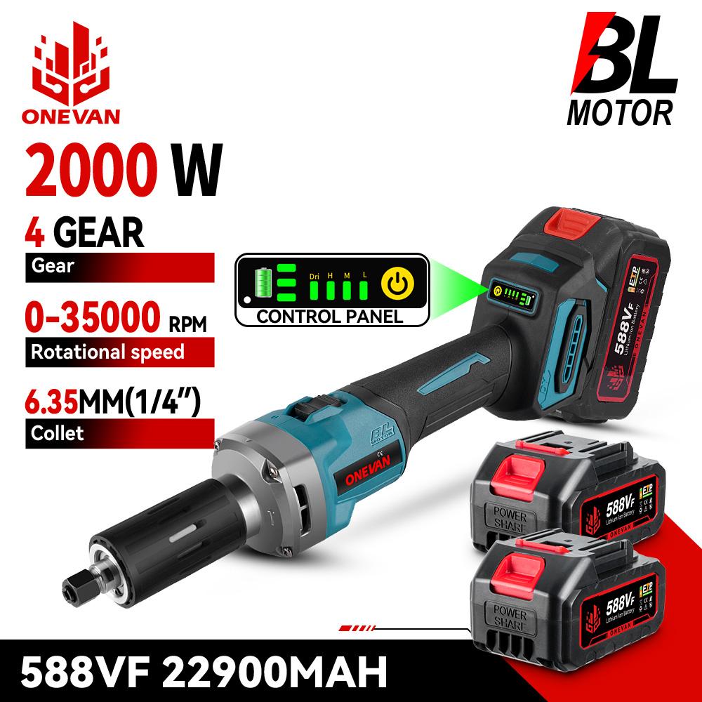 ONEVAN 2000W Brushless Electric Die Grinder 35000RPM 6mm Cordless 4 Gears Variable Grinding Rotary Tools For Makita 18v Battery
