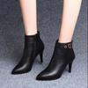 Fashion Heeled Pointed Toe Leather Female Short Shoes Autumn Winter Black Warm Women's Ankle Boots High Quality Y2k Goth Booties Sale
