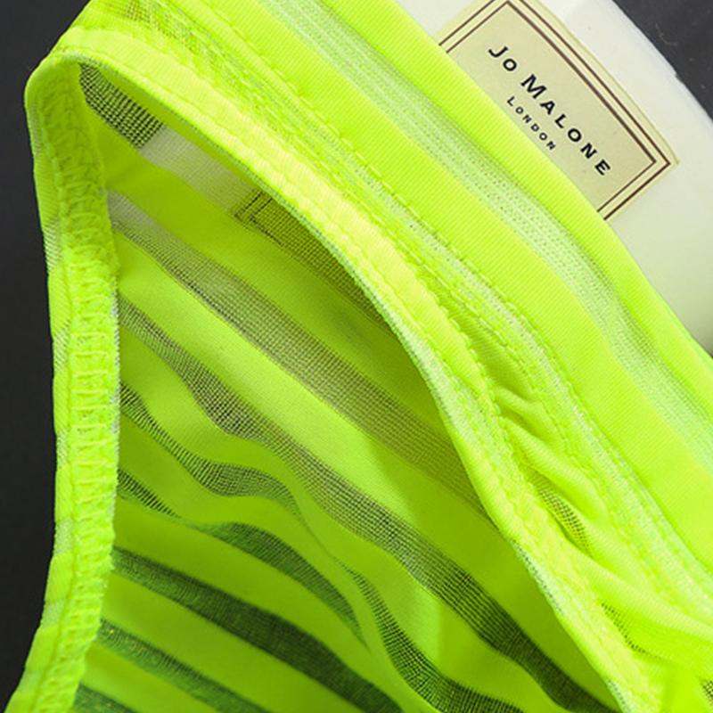 Men Mesh Striped Transparent Briefs Low Waist Ultra-thin Ice Silk Sexy Breathable Underwear Underpant Men Gays Sissy Panties