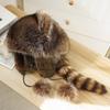 Fashion Plush Hat for Adult Children Camping Travel Raccoon Tail Mongolian Hat