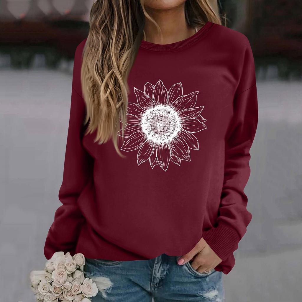 Женская модная повседневная толстовка с длинным рукавом и круглым вырезом с принтом