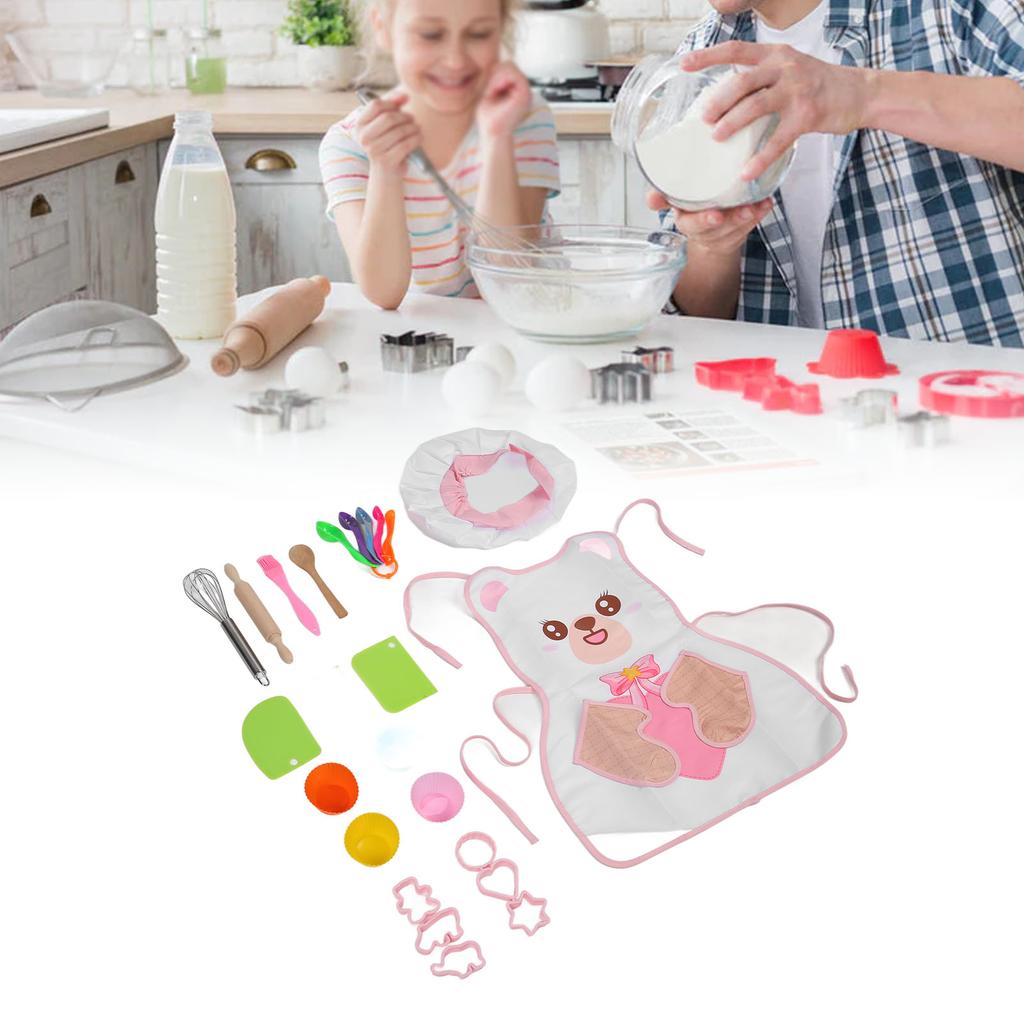 Детский набор для выпечки с фартуком, шапочкой, скалкой, деревянной ложкой, щеткой, набор для выпечки, кухонный набор для малышей