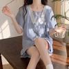 Summer  Palace Style Pajamas Ladies Loungewear Set Short-Sleeved with Cushion Small Sweet Girlfriends Loungewear Set