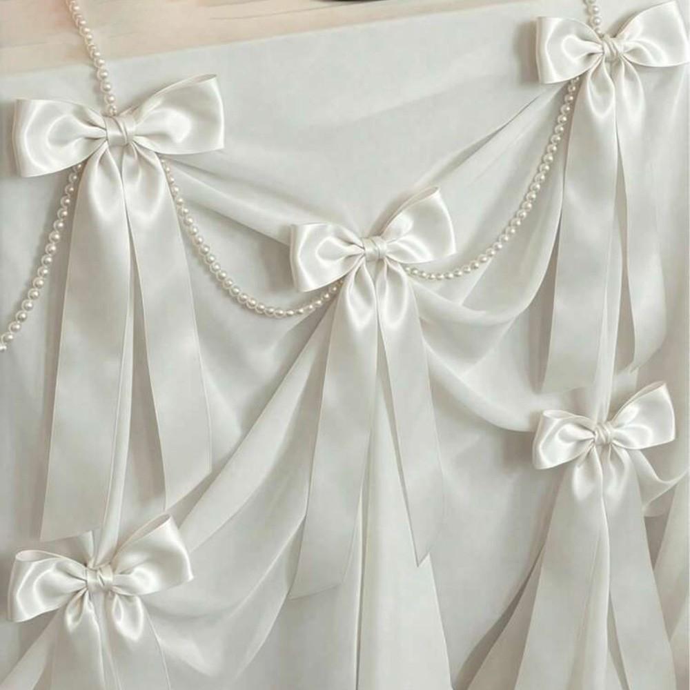 Faux Pearl Bowknot Banner Hanging Pendant Reusable Bow Beaded Garland  Birthday Decor