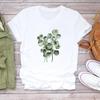 (Asian Size) Tee Top Women Watercolor Plant Trend Style Print Lady Clothing Casual Short Sleeve Fashion Tshirt Female Graphic T-shirt