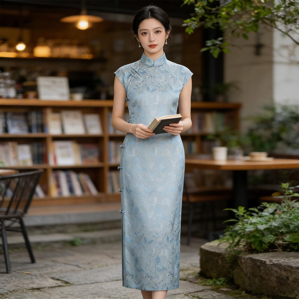 Chinese style women's clothing summer new retro jacquard daily improvement temperament long cheongsam 118119