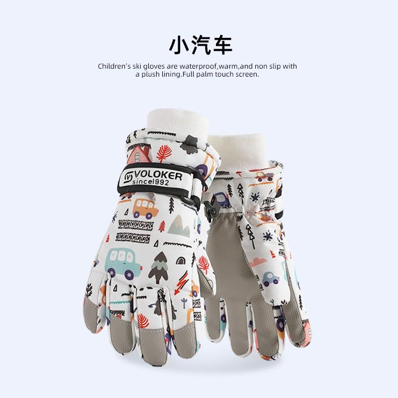 Kids Winter Warm Touchscreen Gloves Skiing Cycling Outdoor Play Cartoon Design Waterproof Fleece Lined