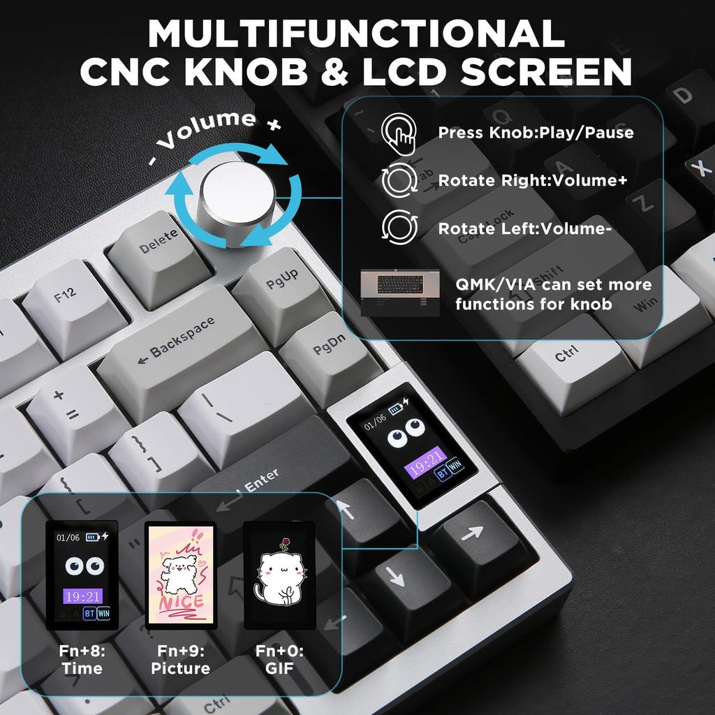 YUNZII AL80 Mechanical Wireless Gaming Full Aluminum CNC LCD Gasket with Technical Standards Approved Zero Linear Keyboard, Keyboard, 75% Layout,