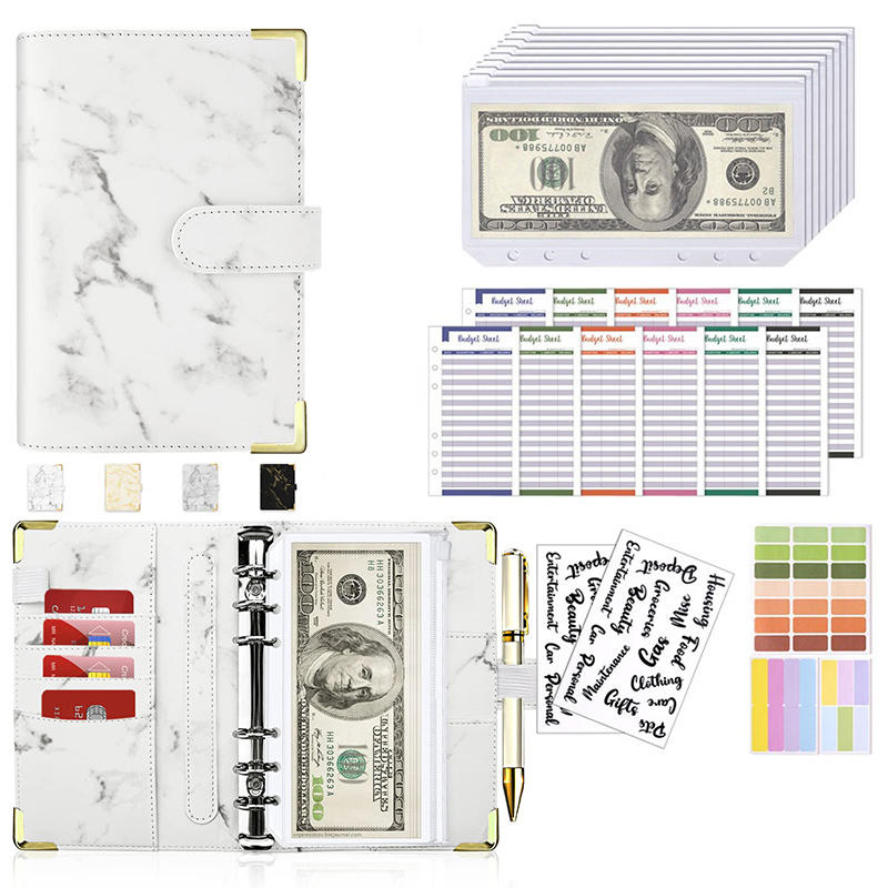 Budget Binder Cash Envelopes for Budgeting Money Organizer Portable A6 Loose-leaf Leather Money Organizer Notebook