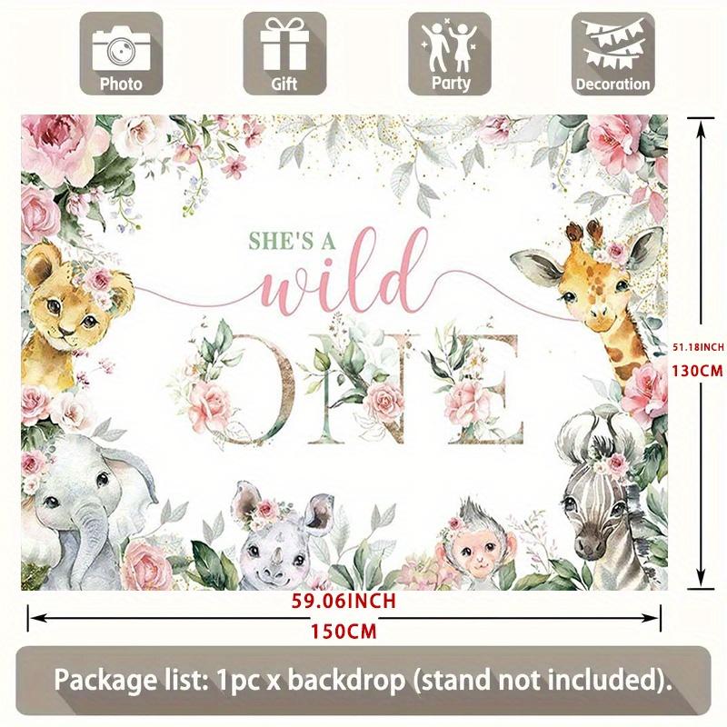 2D plane, 1 piece "1st Birthday Jungle Animals and Flowers Background Cloth, Party Banner"