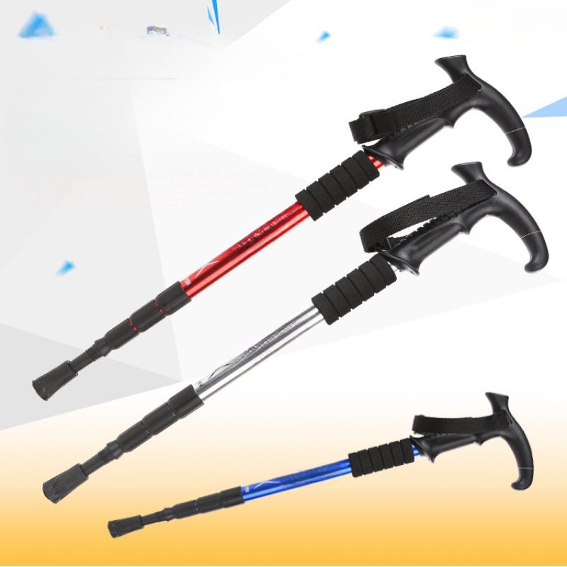 Четырехсекционная складная треккинговая палка с Т-образной ручкой, сверхлегкая телескопическая трость для путешествий на открытом воздухе из алюминиевого сплава