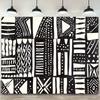 2D Black White Tribal Geometric Tapestry for Boho Room Decor