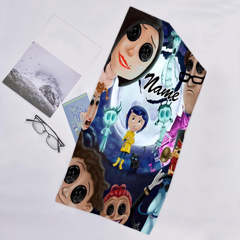 1pc Coraline2 Beach Towel with Custom Name, Beach/Swimming/Bath/Picnic/Camping Towel, Suitable for Seaside Beaches