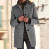 Women's Casual Coat Solid Color Long Sleeved Button Up Collar Pocket Woolen Jacket