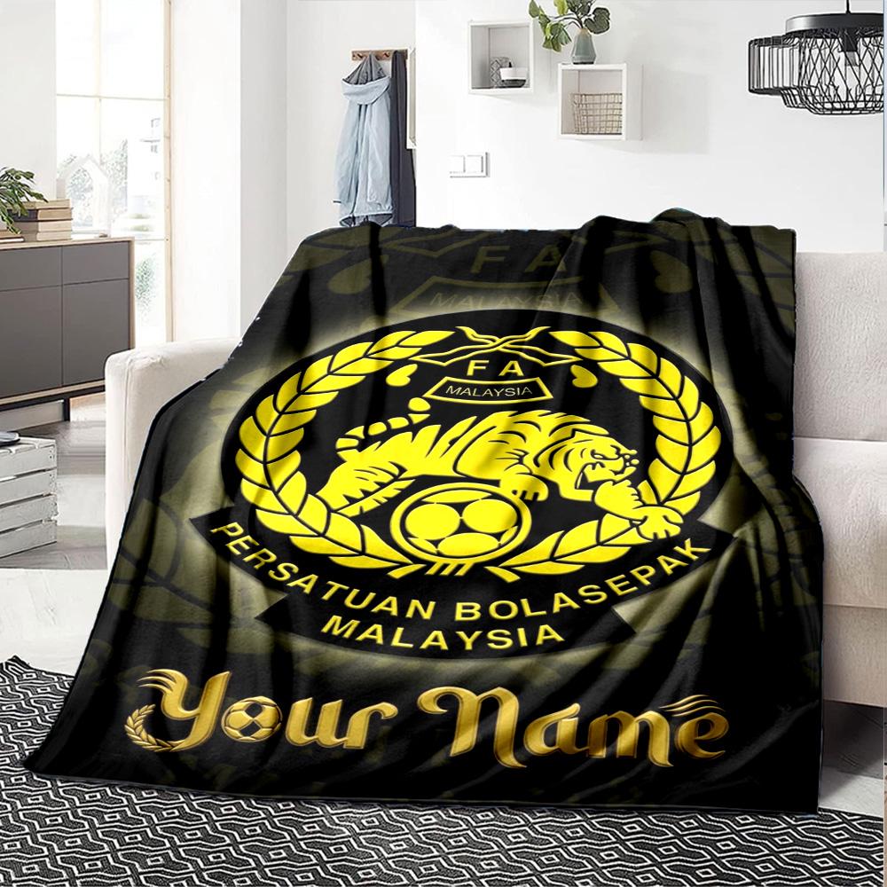 Name Custom Malaysia Football Print Flannel Blanket High Quality Warm Comfortable Cover for All Seasons Perfect for Gifts Home Decor