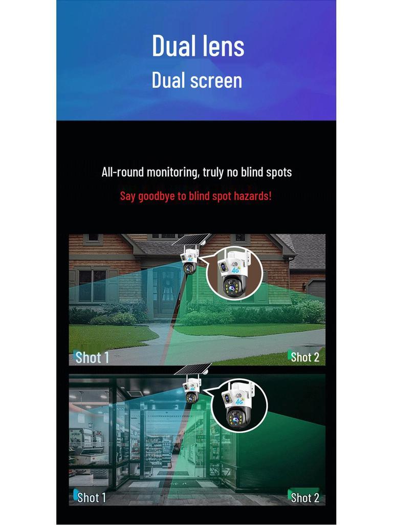 4G Солнечная Двухобъективная PTZ Уличная Водонепроницаемая Камера с Возможностью Автономной Работы