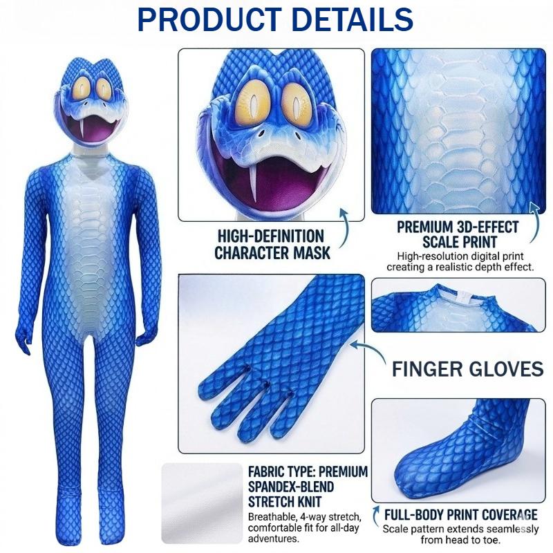 Cartoon Snake Cosplay Costume Tight Printing Jumpsuit Stage Performance Outfits Daily Comic con Clothes Snake Image Dress Up