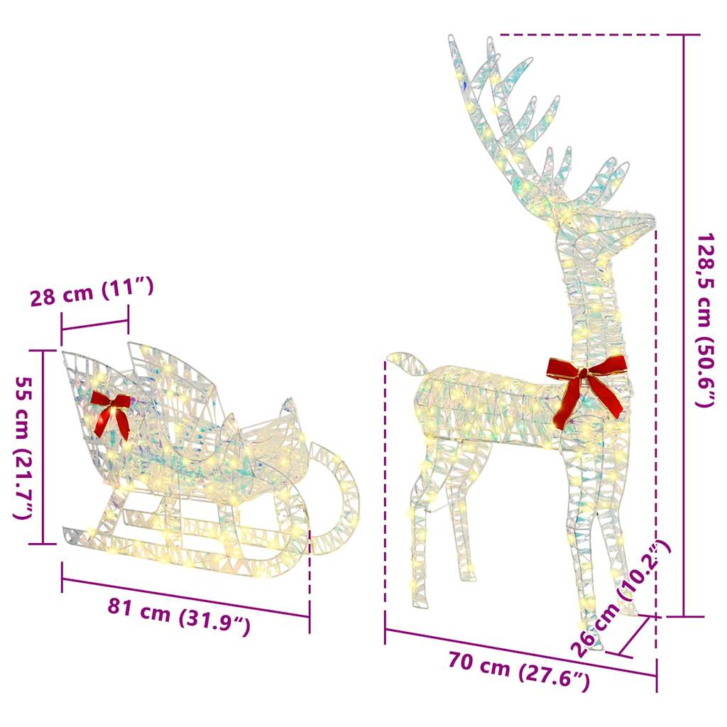 Reindeer Pulled Sled Warm White 70 x 26 x 129 cm PET