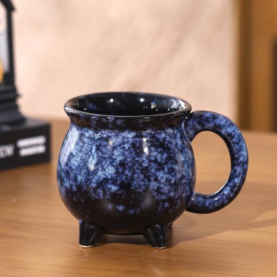Ceramic Cauldron Coffee Mug with Ghosts Pumpkins Bats Halloween Tea Cups Personalized Witchy Gifts for Sisters Family