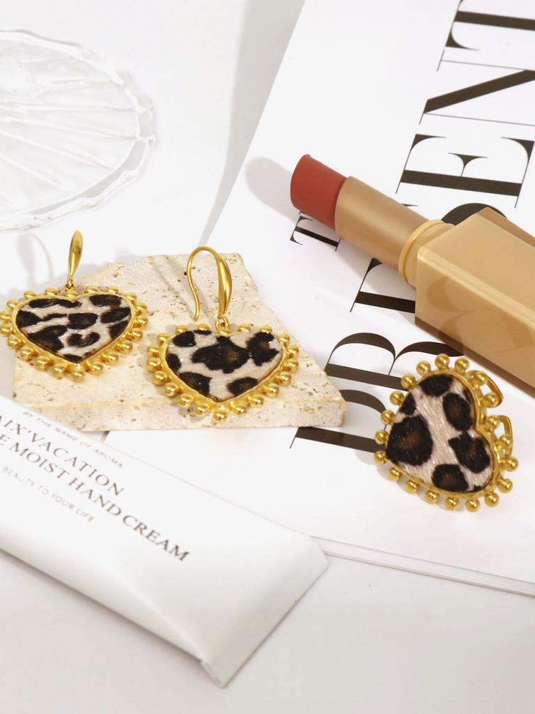 Нержавеющая сталь 18К позолота Любовь Конский волос Леопардовый принт Подвеска Серьги-пусеты Металлический стиль Серьги Элегантный циркон Подарки