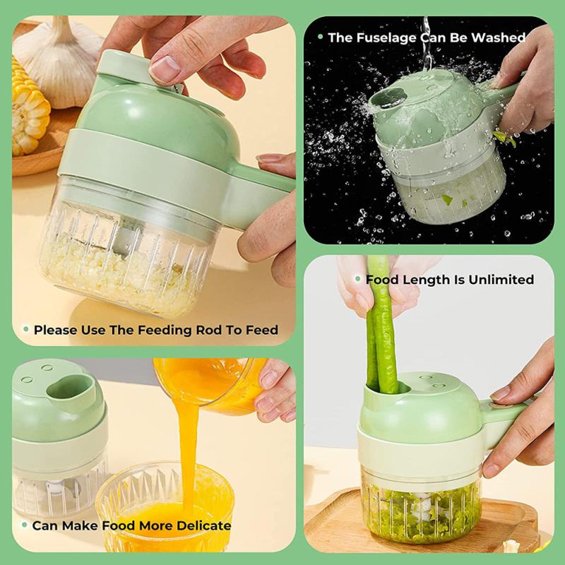 4-in-1 Hand-held Vegetable Cutter Portable Wireless Electric Kitchen Multi-function Garlic Chopper