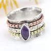 Кольцо с натуральным аметистом, 925 пробы, серебряное трехцветное кольцо-спиннер