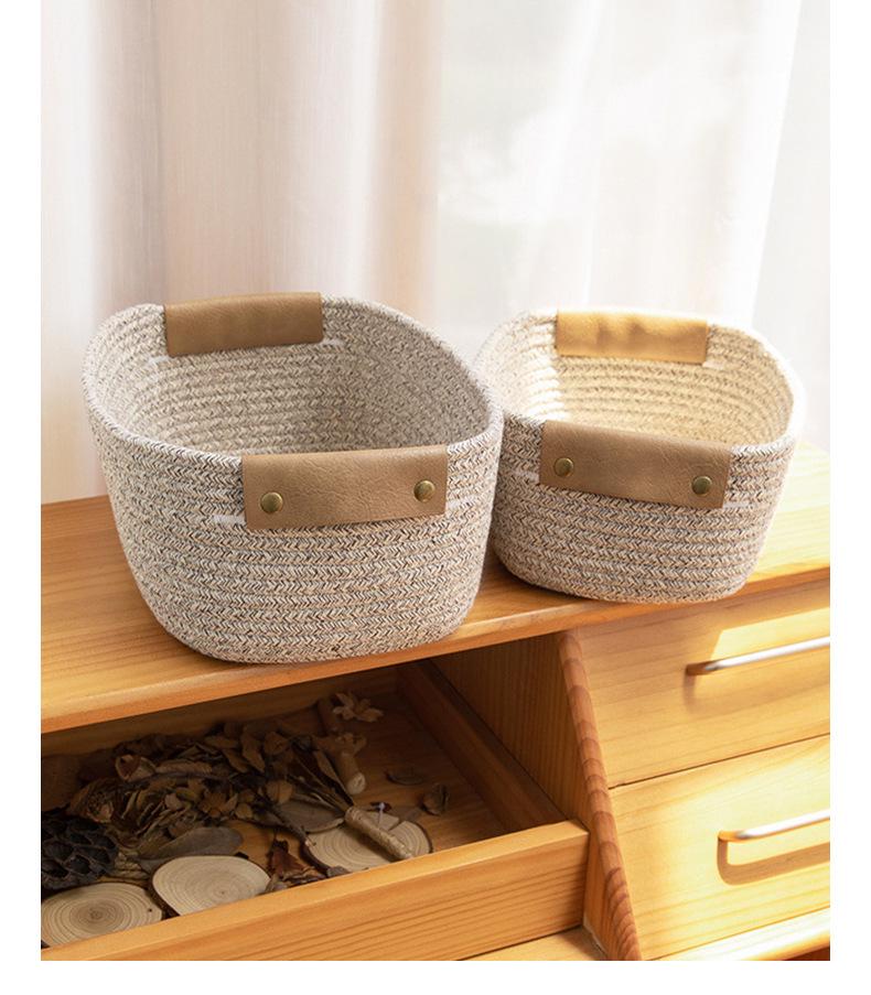 Складная корзина для хранения из хлопковой веревки с ручками - настольный органайзер для косметики и мелочей