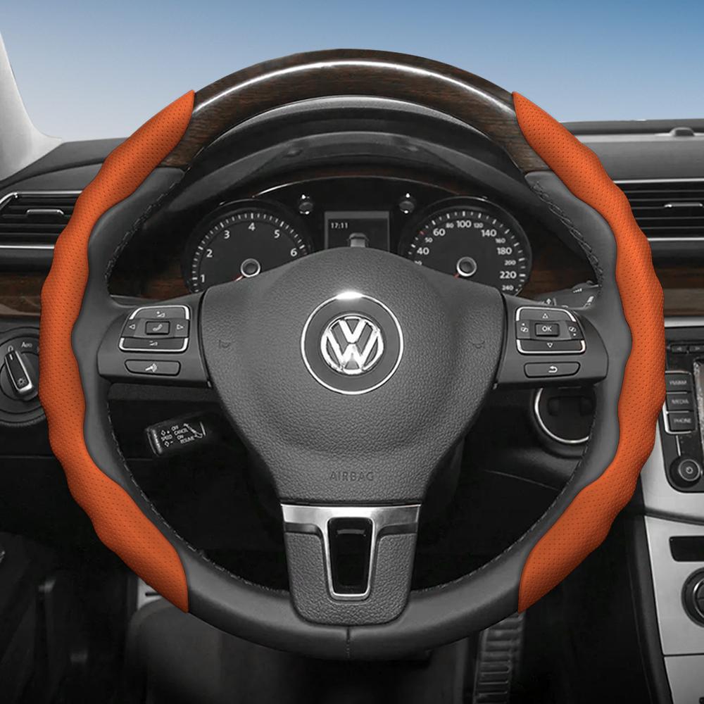 zkfan8 Suitable for Volkswagen Steering Wheel Cover, Wavy Sports Breathable Leather Segmented Anti-Slip Sweat-Absorbing