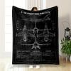 F-16 Fighter Blueprint Design Warm Blanket. Flannel Blanket for Bedroom, Living Room, Sofa, and Nap.