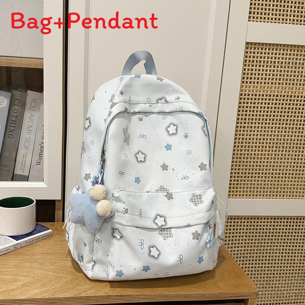 Style Girl Backpack With Star Print Nylon Lightweight Casual For Teenagers