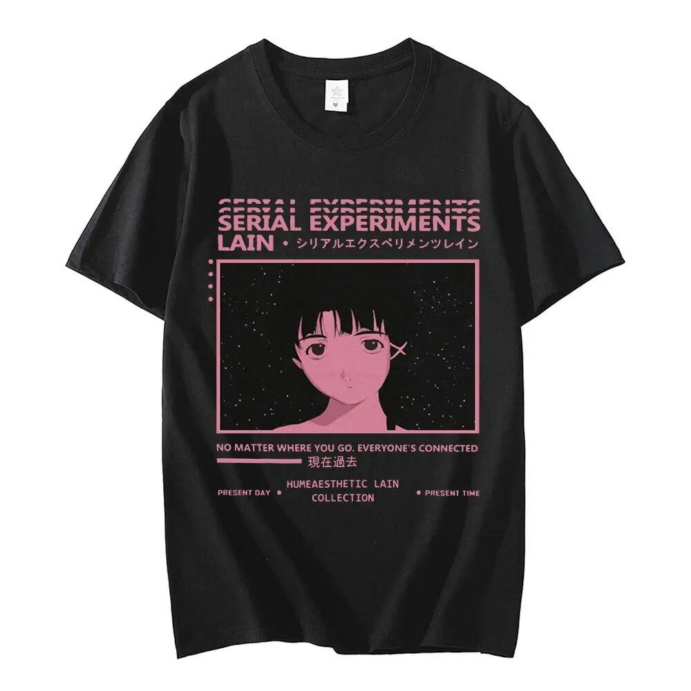 Футболка Lain с аниме-сериалом «Эксперименты» Iwakura Unisexga Girl Sci Fi Unisex Графический футболки с короткими рукавами Хлопковая уличная одежда в стиле Харадзюку