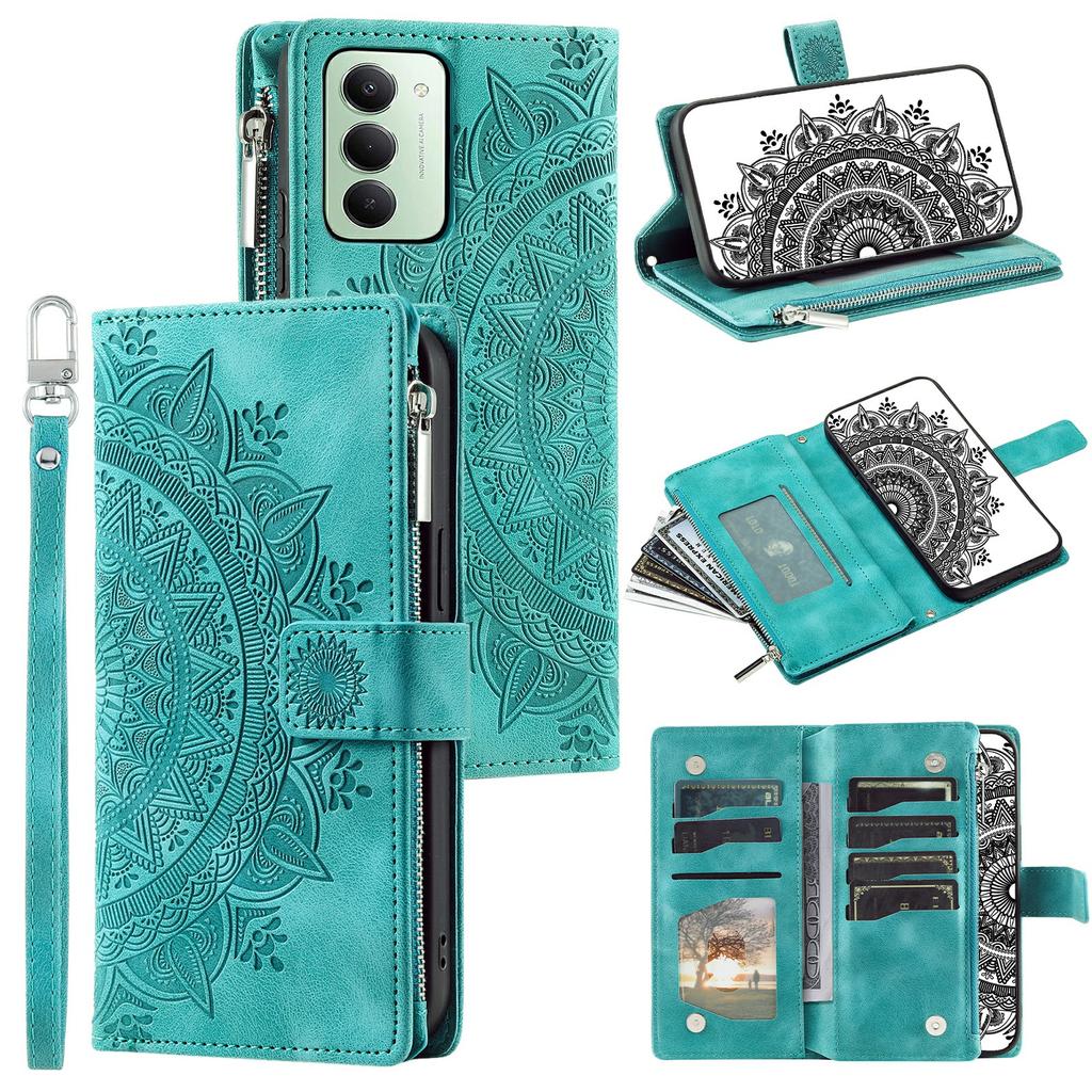 For Xiaomi Redmi 15 5G (EU) (171mm)/4G (EU) (171mm) Wallet Case Mandala Flower Pattern PU Leather Phone Cover with Wrist Strap