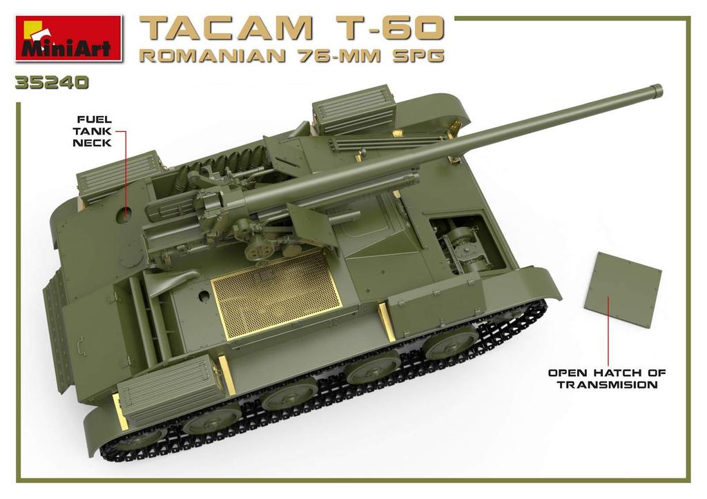 MiniArt Масштаб Румынская армия 76-мм артиллерийская САУ TACAM Полный интерьер Пластиковый набор модели MA35240 1/35 Самоходная T-60
