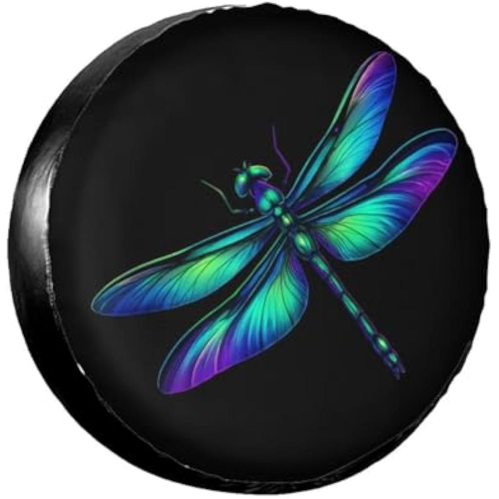 Colorful Iridescent Dragonfly Spare Tire Cover Waterproof Polyester Wheel Protector for RV SUV