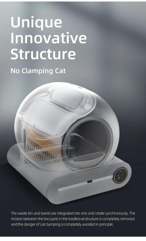Tonepie Automatic Smart Cat Trash Can Self-Cleaning Arenero Gato Gato 65L App Control Pet Cat Toilet Mat Tray Ion Deodorant
