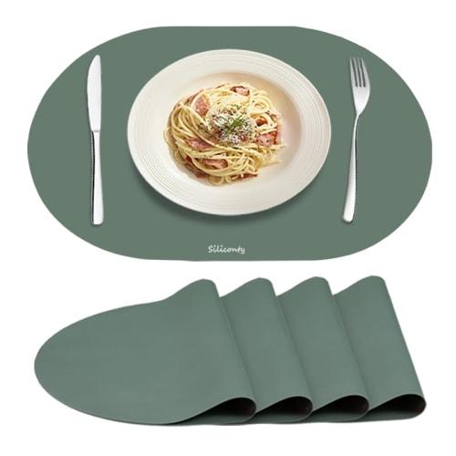Set of 4 Silicone Placemats, Heat-Resistant and Easy-to-Clean Dining Table Placemats, Non-Slip Silicone Placemats for Dining Tables, Oval, 16.9" X 11.