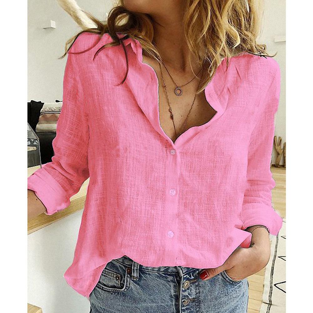 1116 Spring and Autumn Europe, America, Women's Casual Loose Long Sleeve Linen Shirt Large Size Women's Clothing Korean Style