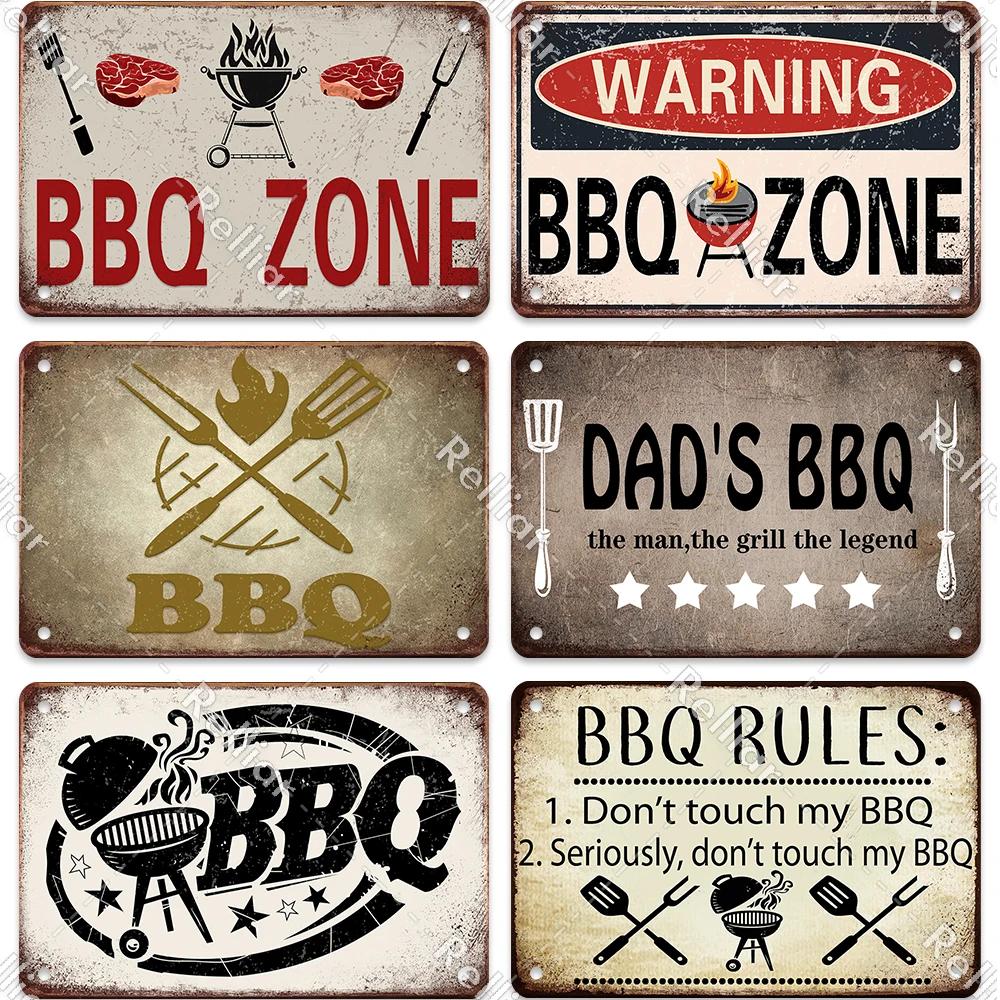 Металлическая табличка «Вечеринка BBQ» Ретро Декор для двора, сада, стены Знаки с правилами барбекю Винтажный плакат для гриля