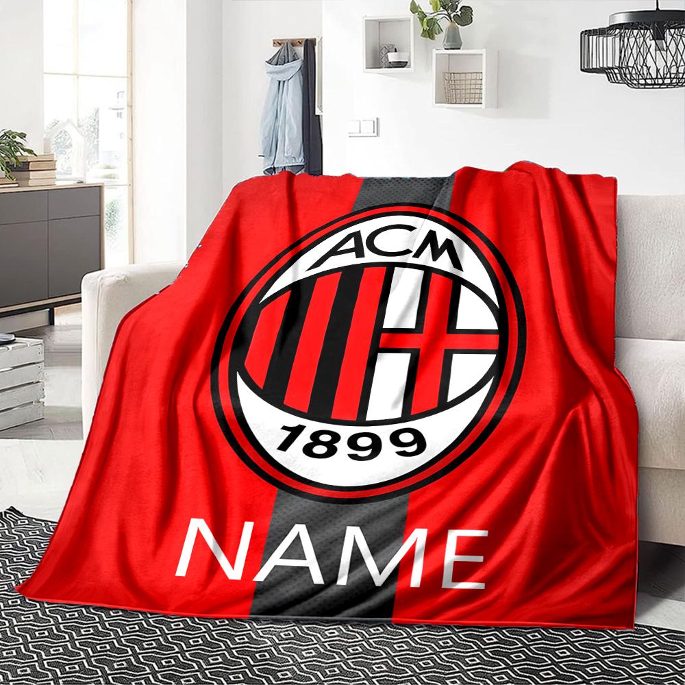 Custom Name AC Milan Crest blanket for Couch & Bed, Plush Cozy Fuzzy Blanket Super Soft & Warm Blankets for Fall and Winter. 0908274