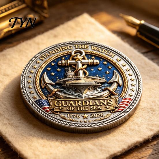 Double-sided Challenge Coin Guardians of The Sea Coin, They Stood Watch Souvenir Carved Engraved Collectible Gift for Navy Veteran Mini